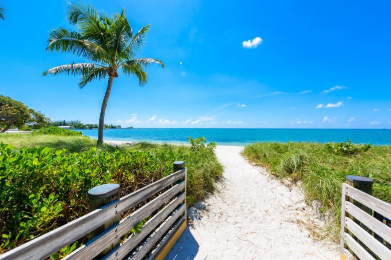 Sombrero Beach with palm trees on the Florida Keys, Marathon, Florida