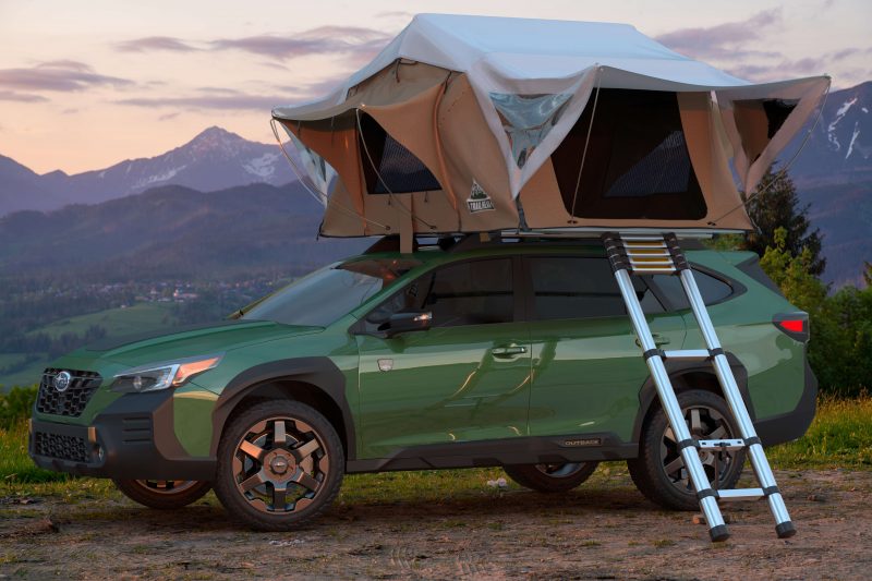 Subaru with camping gear