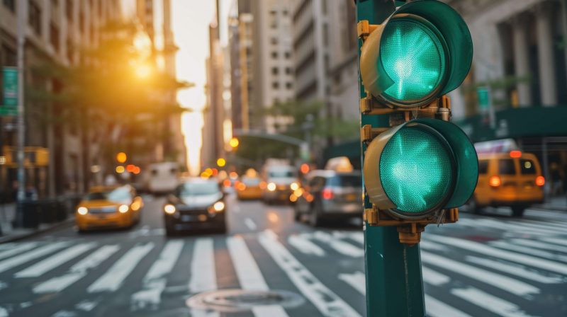 Traffic light at intersection 