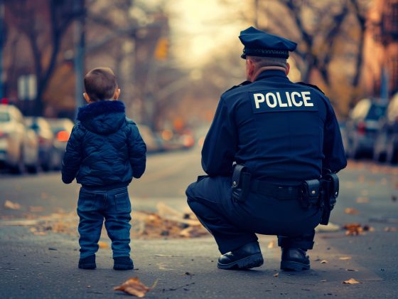 Police officer and boy