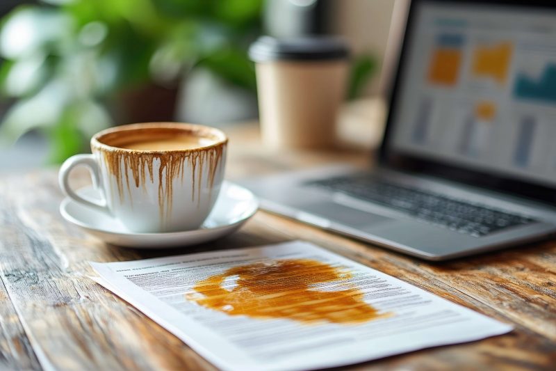 coffee spilled on documents