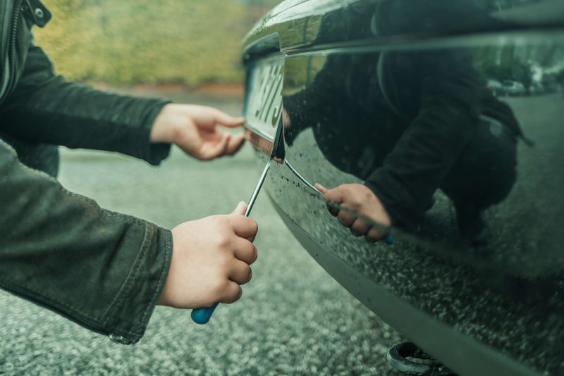 Stealing a license plate