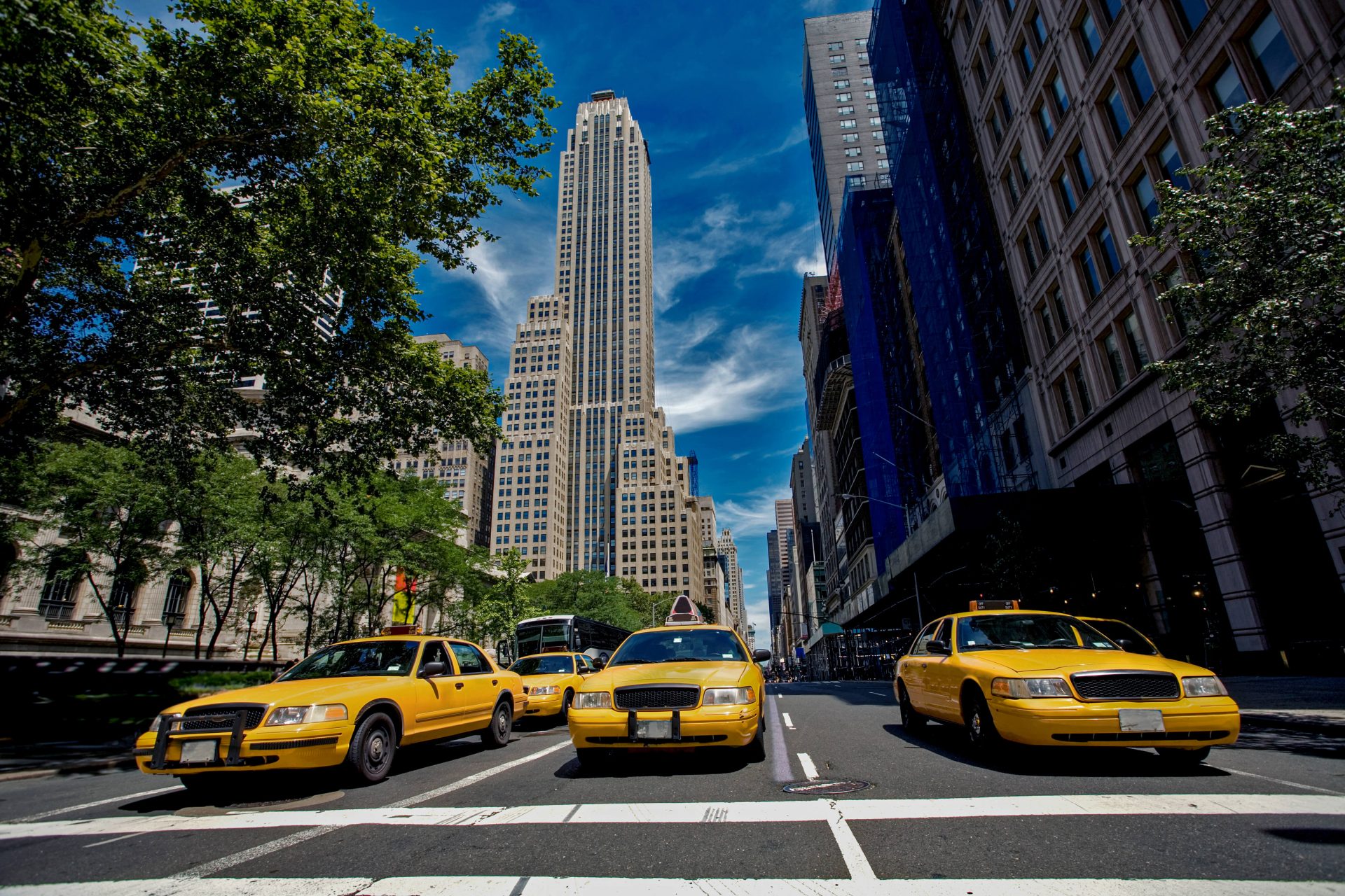 Taxi cabs on a NY street