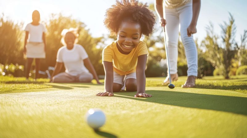 Girl learns to golf