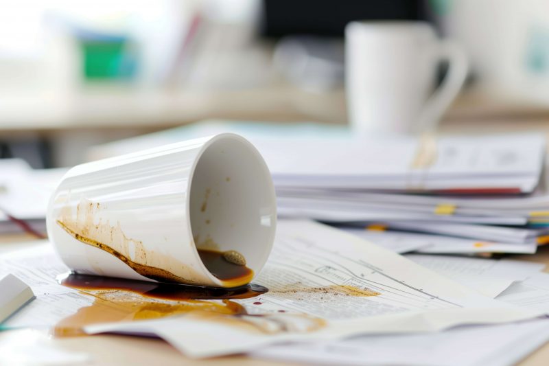 Coffee spilled on documents