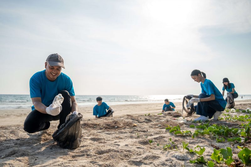 Volunteers cleaning a beach