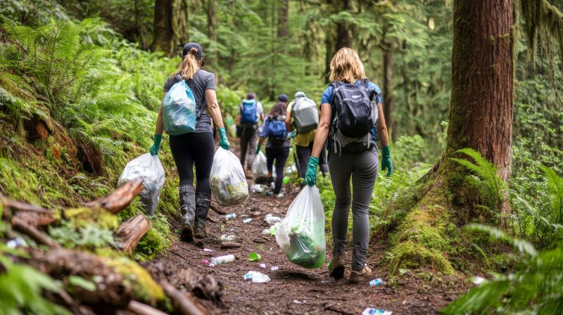 Volunteers cleaning outdoors